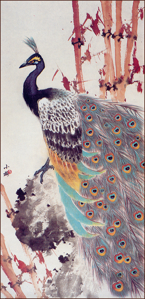 孔雀, 竹石, 顏小梅國畫, 嶺南畫派風格