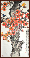 Kapok and bird, Chinese Painting by Ngan Siu-Mui, Lingnan School style