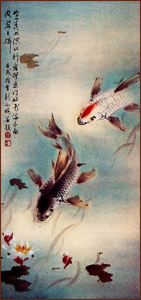 Koi, Chinese Painting by Ngan Siu-Mui
