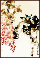 Wisteria and birds, Chinese Painting by Ngan Siu-Mui, Lingnan School style