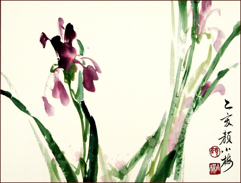 鳶尾, 顏小梅國畫, 嶺南畫派風格