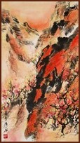 Canadian Landscapes, Autumn Red, Chinese Painting by Ngan Siu-Mui, revolutionary and innovative style