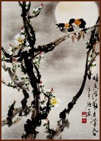 Plum flowers under the Moonlight, Chinese Painting by Ngan Siu-Mui, Lingnan School style