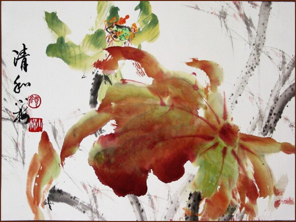 Pure Lotus, Chinese Painting by Ngan Siu-Mui