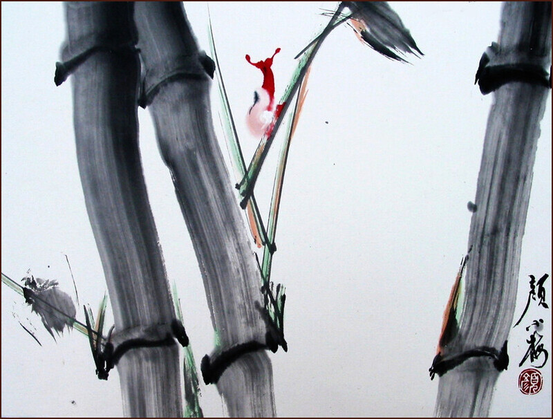 竹林蝸牛, 顏小梅國畫, 嶺南畫派風格