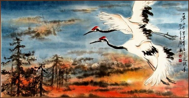 Cranes, Chinese Painting  by Ngan Siu-Mui
