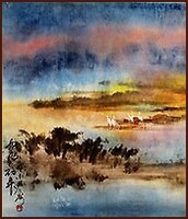 Brilliant Dawn, Chinese Landscape Painting by Ngan Siu-Mui, revolutionary and innovative style