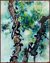 Climbers and Calligraphy, Chinese Contemporary Painting by Ngan Siu-Mui 