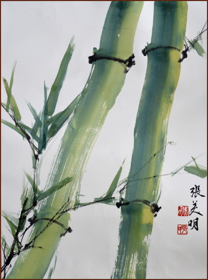 Jade Bamboo – Chinese Watercolor Painting in Lingnan style by Cheung Mee-Ming (NganSiuMui.com)