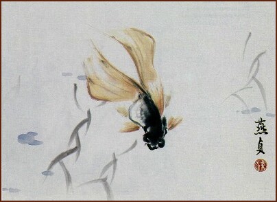 Golden Fish – Chinese Watercolor Painting in Lingnan style by Kitty Leung (NganSiuMui.com)