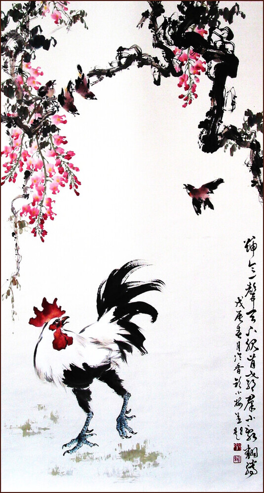 Coq, Peinture chinoise par Ngan Siu-Mui, style École de Lingnan