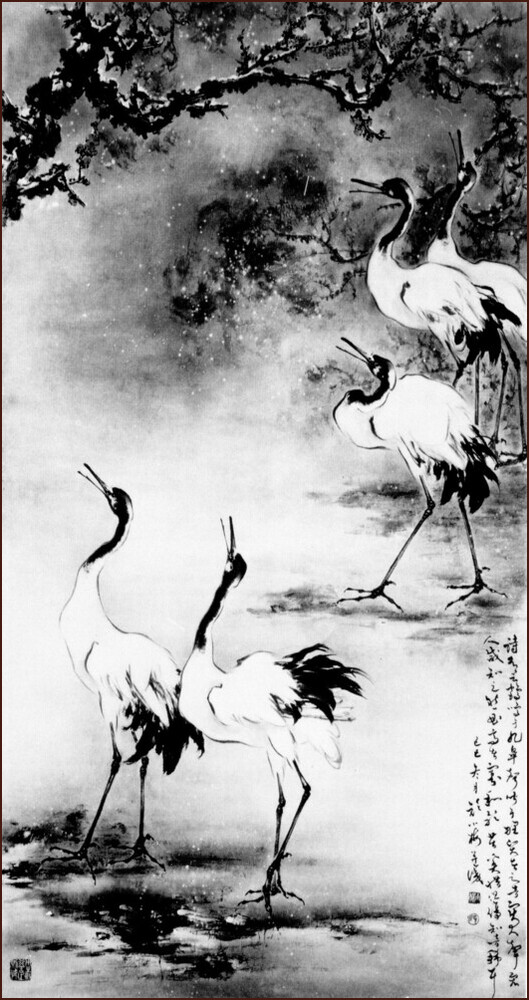 L'appel des grues, Peinture monochrome chinoise de Ngan Siu-Mui