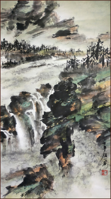 Montagnes Rocheuses, Paysages canadiens, Flux de printemps, Peinture chinoise par Ngan Siu-Mui