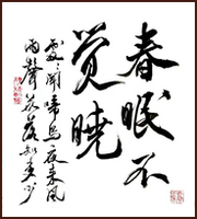 Meng Haoran's poem [Spring Dawn] Sleeping in on a spring morn, Running script calligraphy by Ngan Siu Mui