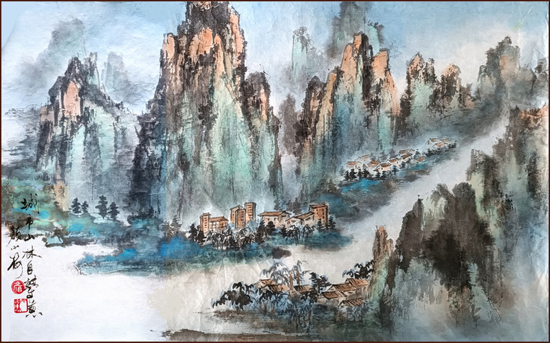 Li River (Lijiang, China) 02, landscape Painting by Ngan Siu-Mui, revolutionary and innovative style